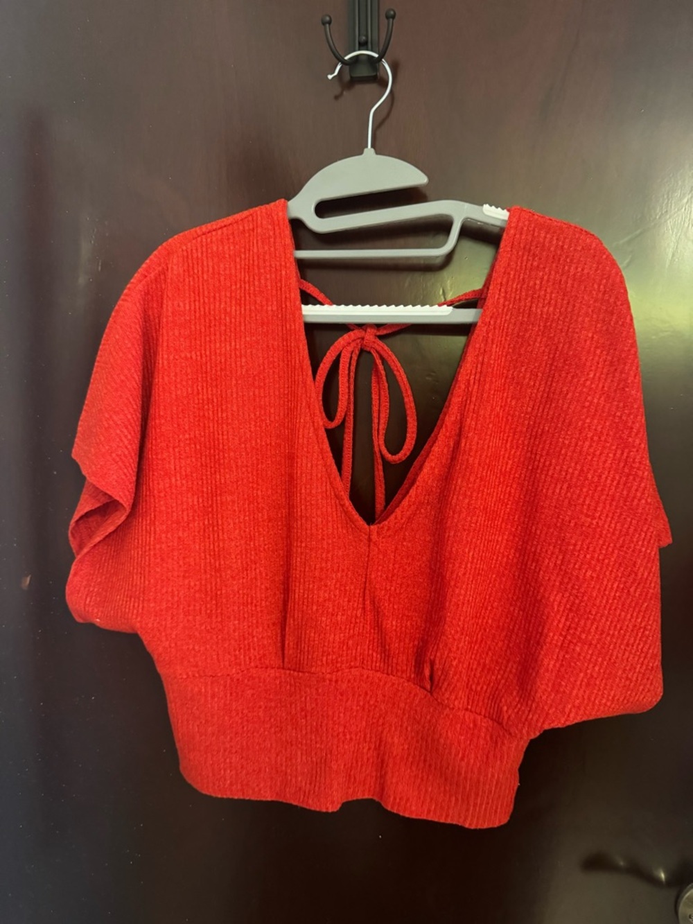 Valija Red V-Neck Tie-Back Knit Women's Top